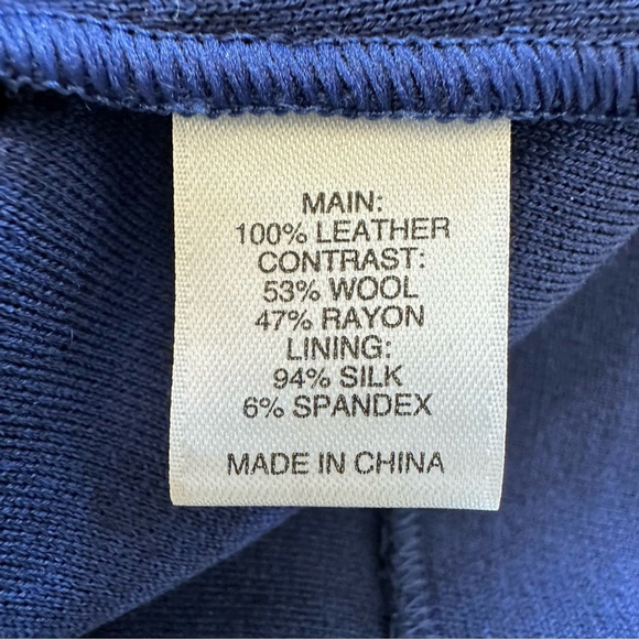 ST. JOHN LEATHER MILANO KNIT JACKET SIZE 16 COLOUR BLACK CAVIAR VIVID DENIM - Picture 4 of 14